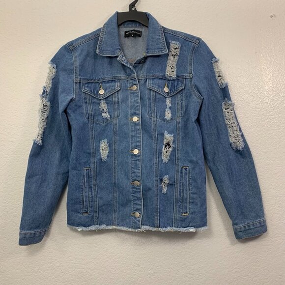 PrettyLittleThing Distressed Oversized Denim Jacket - Picture 2 of 10